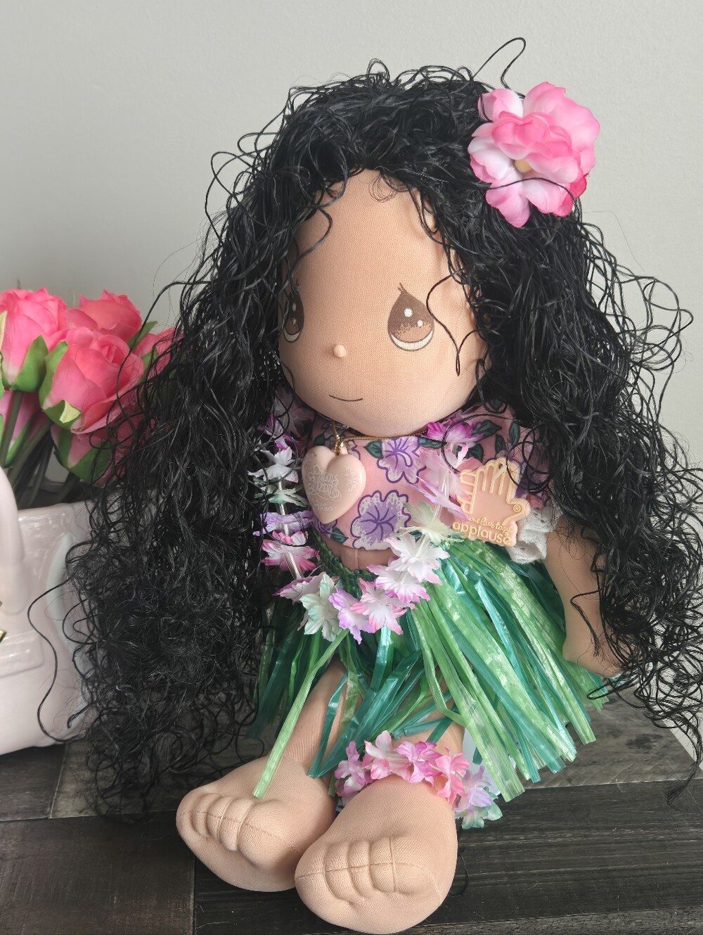 1989 Vintage Precious Moments Leilani Hawaiian Hula Girl Plush Stuffed Doll